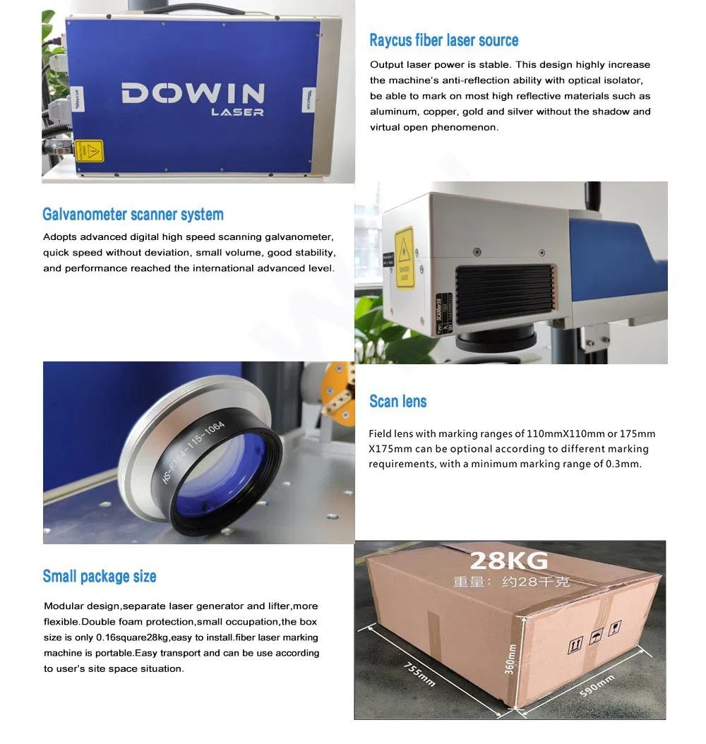 Dowin 2020 New Mini Portable 20W 30W Fiber Laser Marking Machine Stainless Steel Metal Stone Laser Engraving Machine